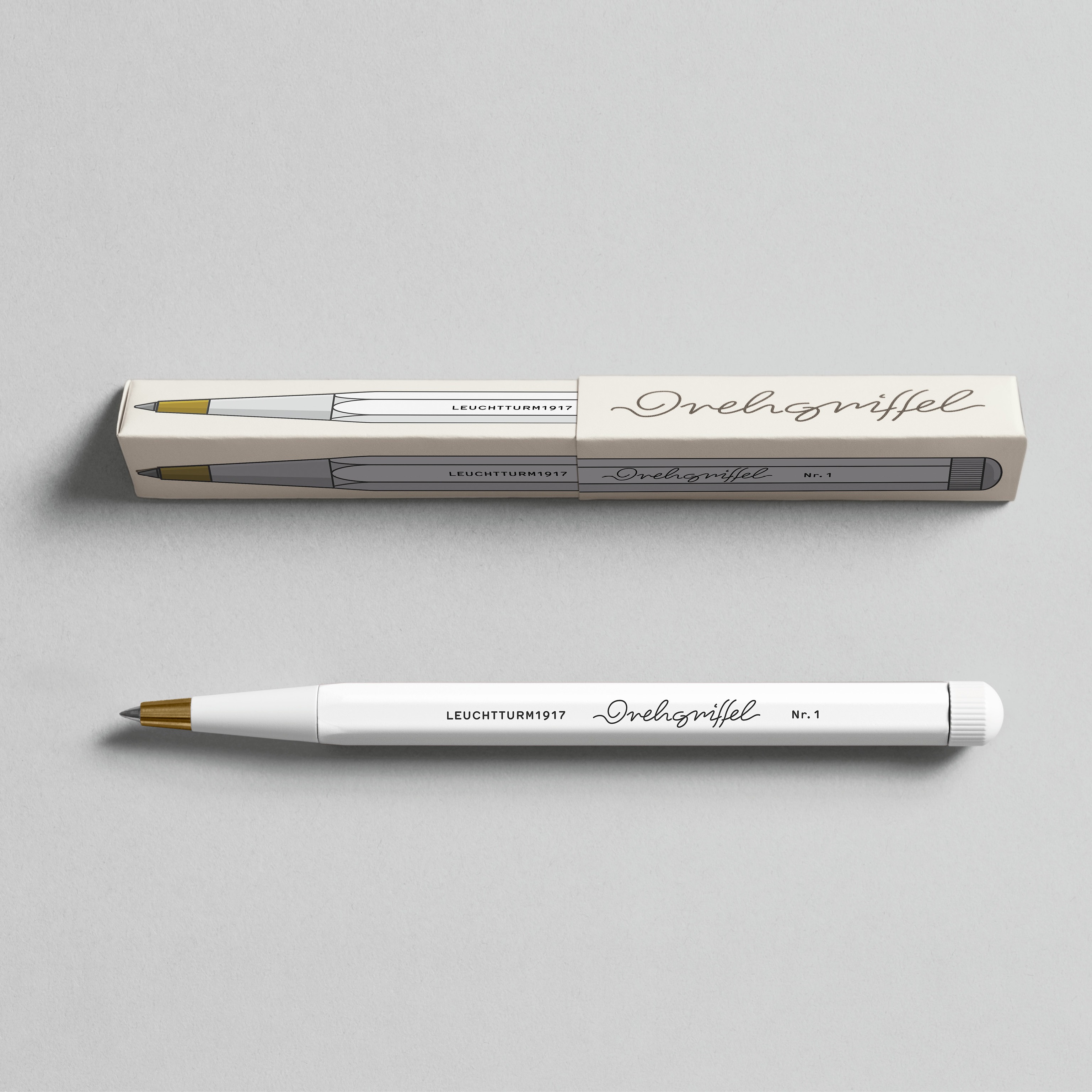Drehgriffel Nr. 1, Weiß - Gelstift mit schwarzer Tinte