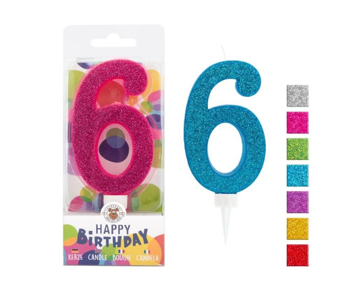 BIRTHDAY FUN Zahlenkerze 6 Glitter Maxi BIRTHDAY FUN Zahlenkerze 6 Glitter Maxi