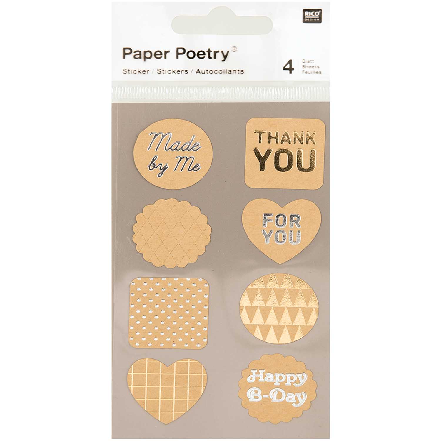 08792-76-17_1 KRAFTPAPIER STICKER LABELS METALLIC PAPER POETRY