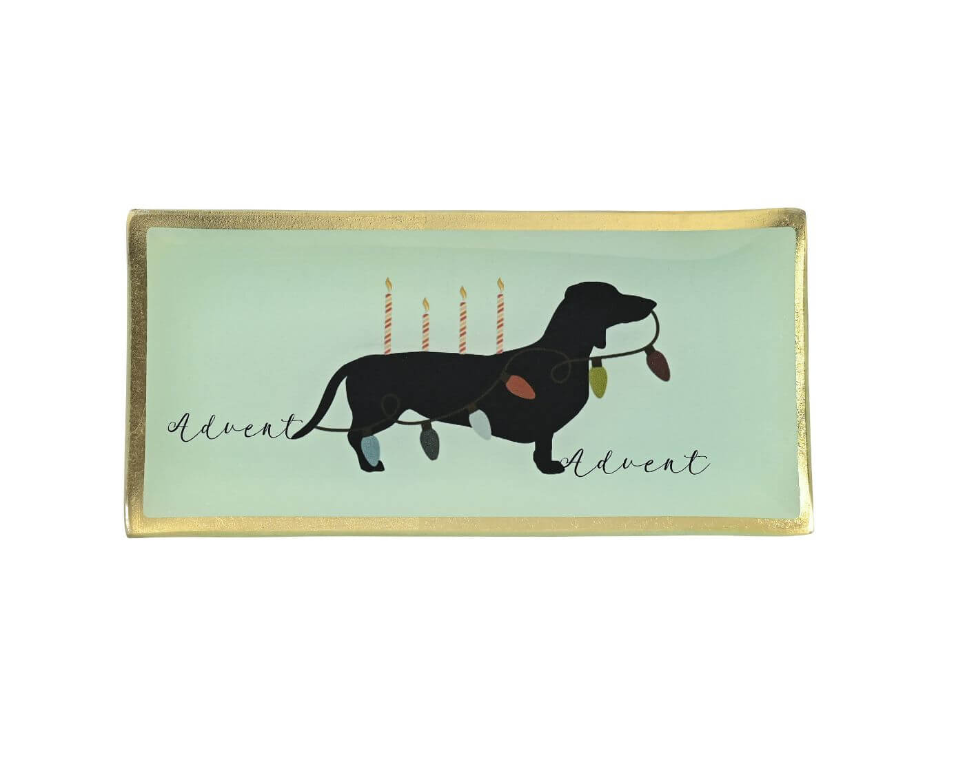 Love Plates, Glasteller, L, Advent, Hund mit Lichterkette, grün