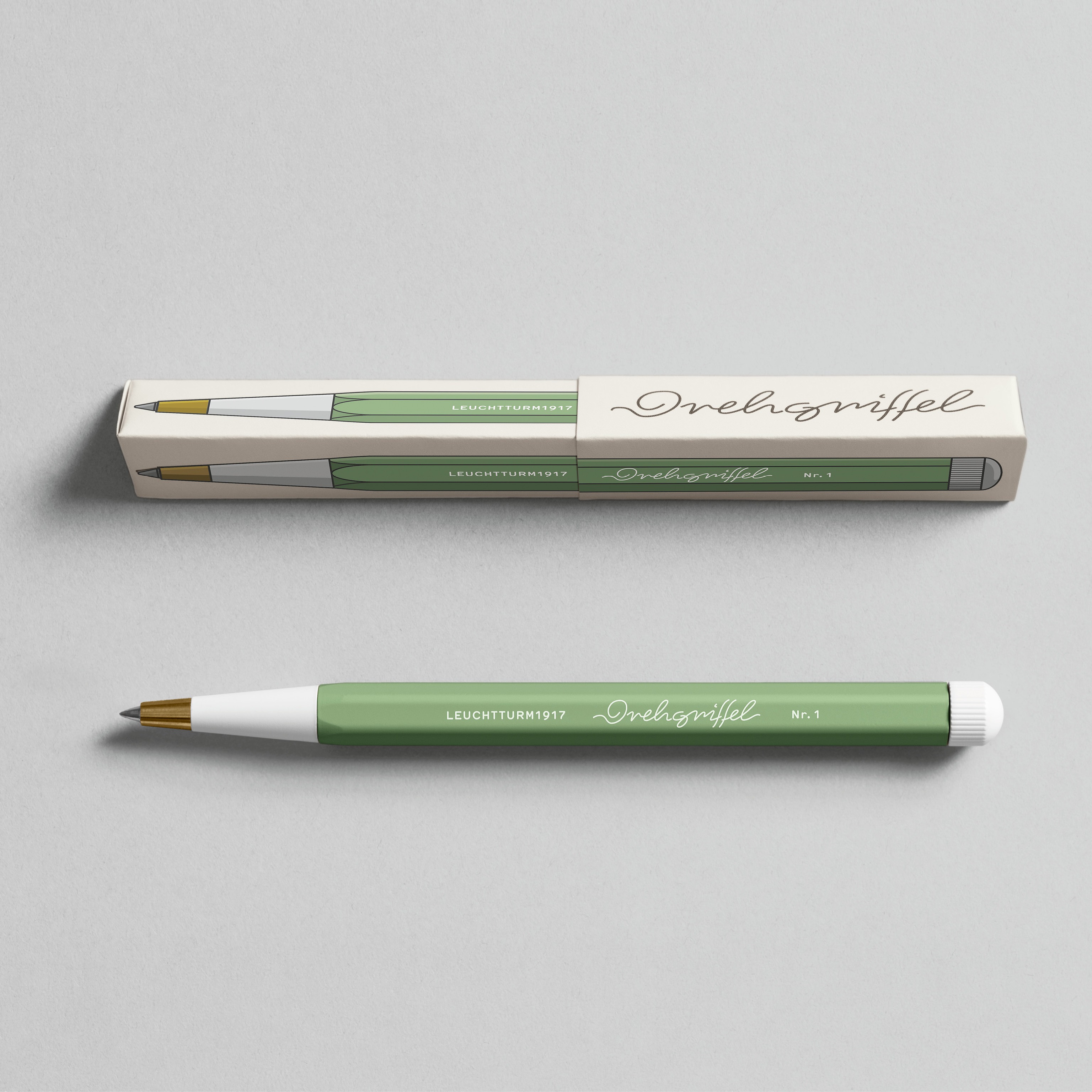 Drehgriffel Nr. 1, Salbei - Gelstift mit schwarzer Tinte