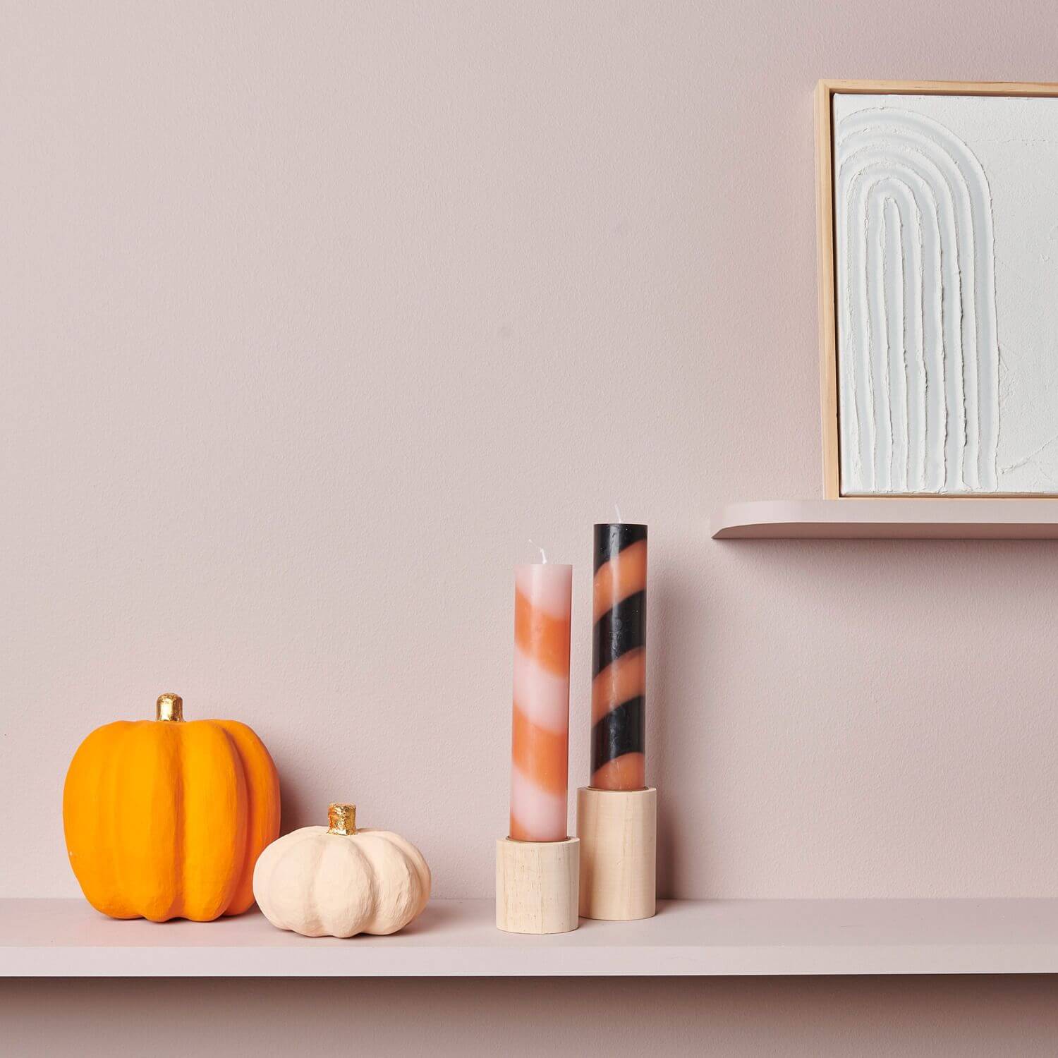 Stabkerze diagonal gestreift - orange/rosa