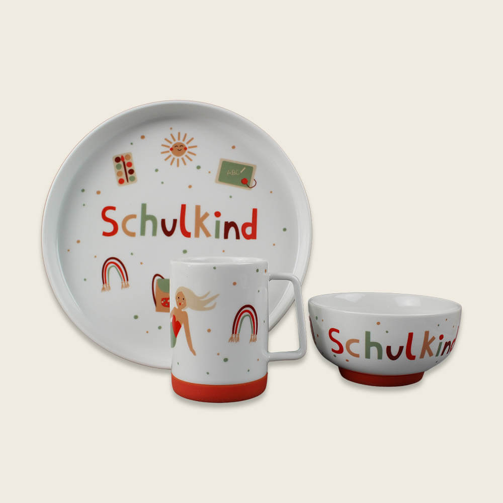 Porzellanset Schulkind Under The Sea mit großem Teller (23cm), Becher und Müslischale
