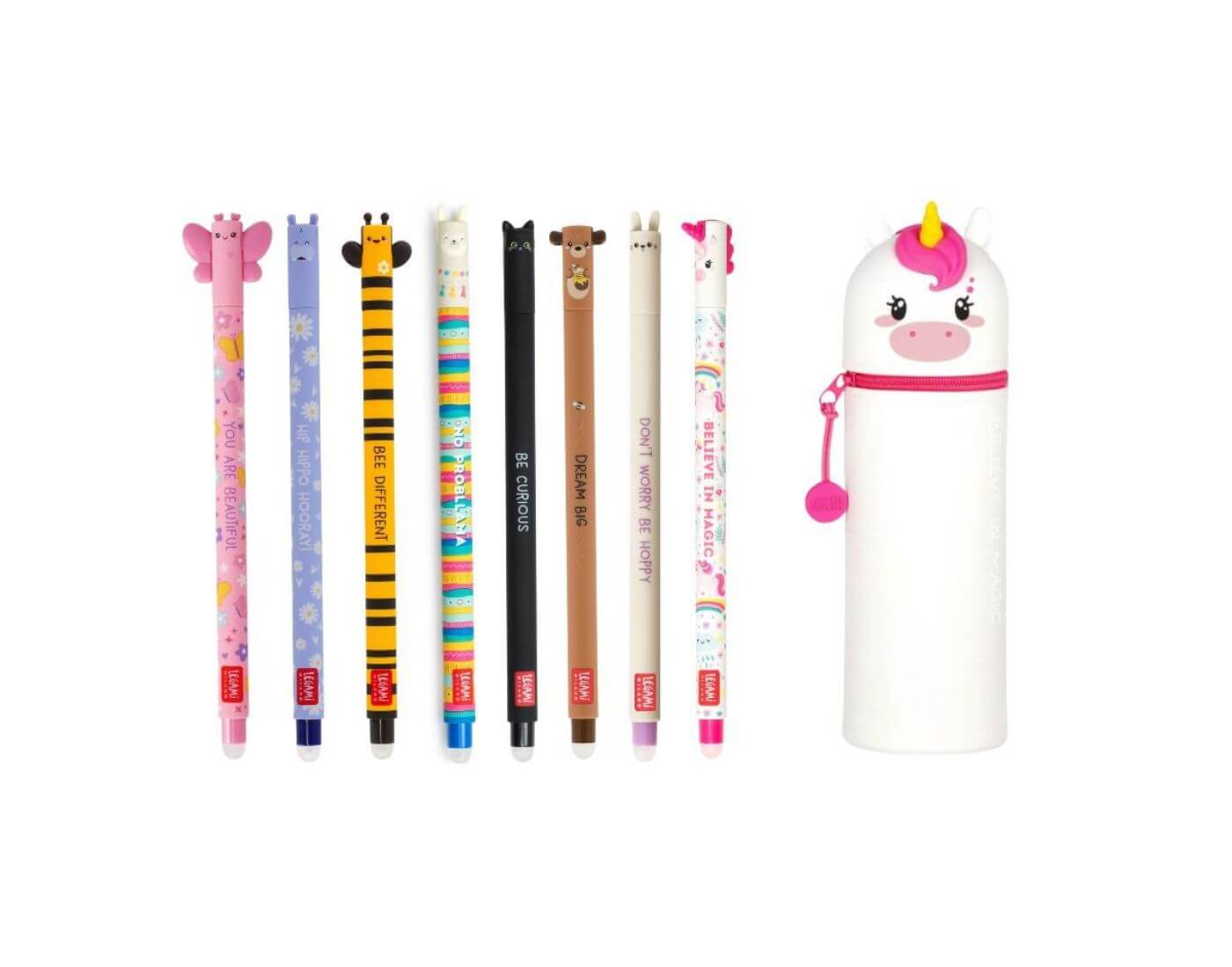 legami-bundle-einhorn-1 Legami Stifte + Einhorn Mäppchen Bundle - Set mit 8 löschbaren Gelstiften