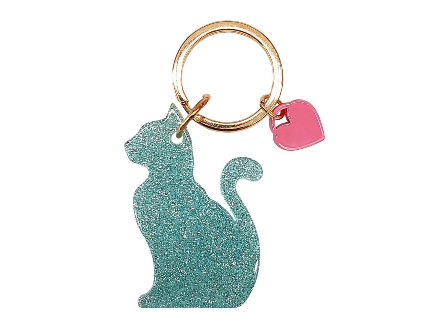 Schlüsselanhänger "Katze" türkis Glitzer