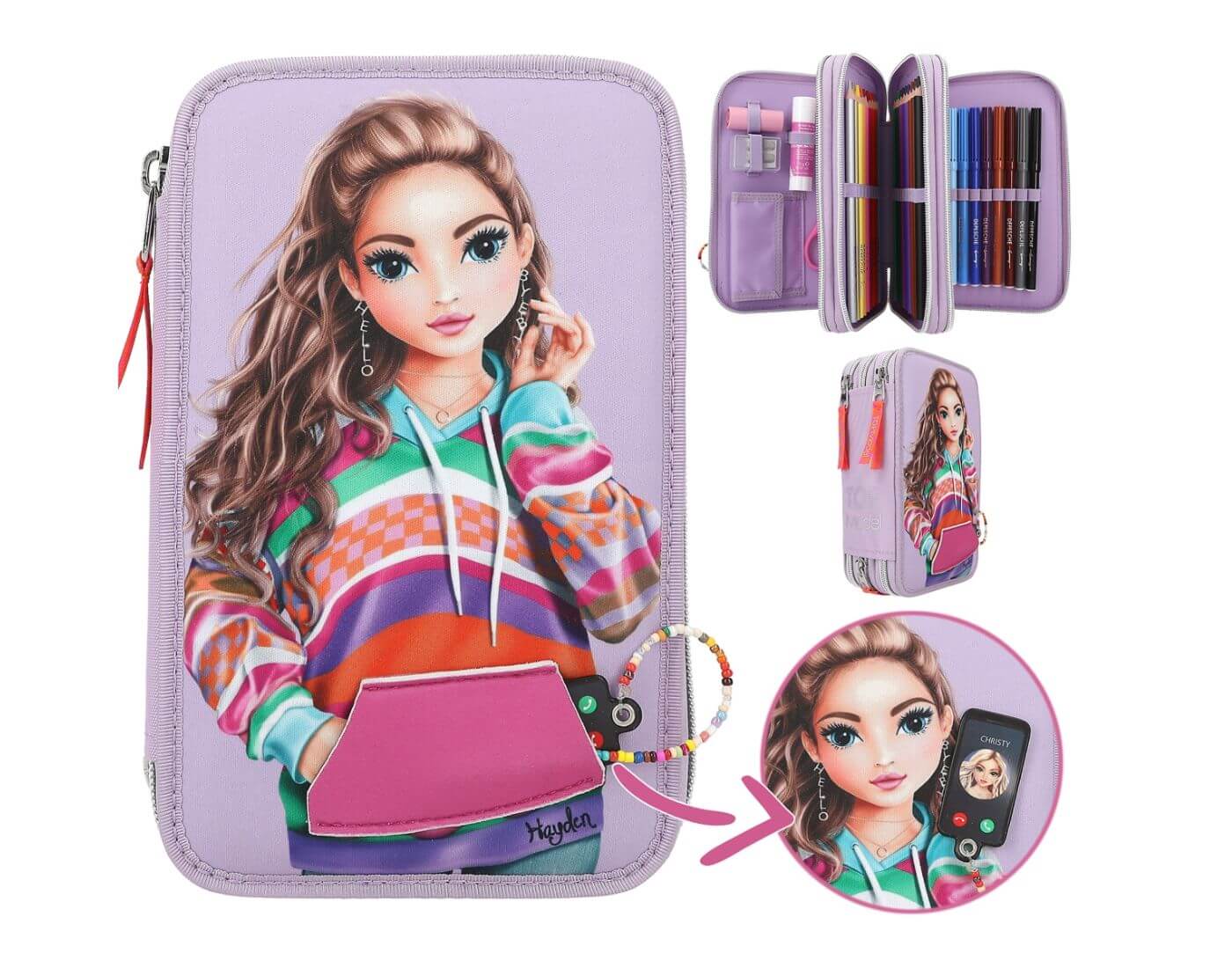 TOPModel 3 Fach Federtasche mit appliziertem Smartphone JOY