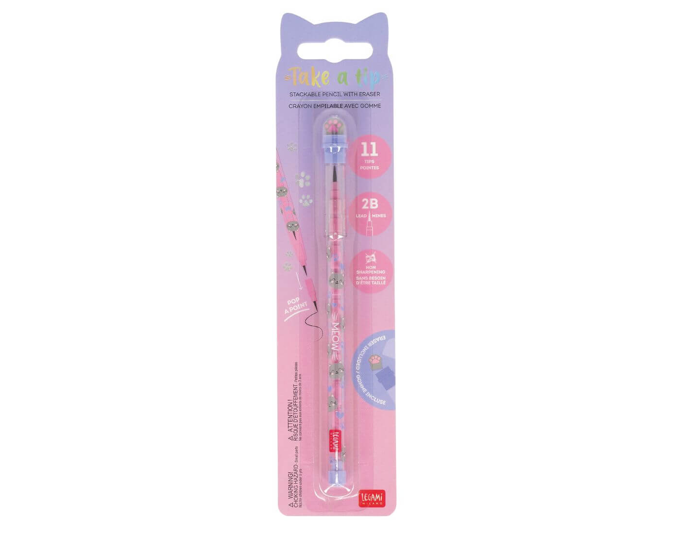 Stapelbarer Bleistift mit Radiergummi - Take a Tip Kitty