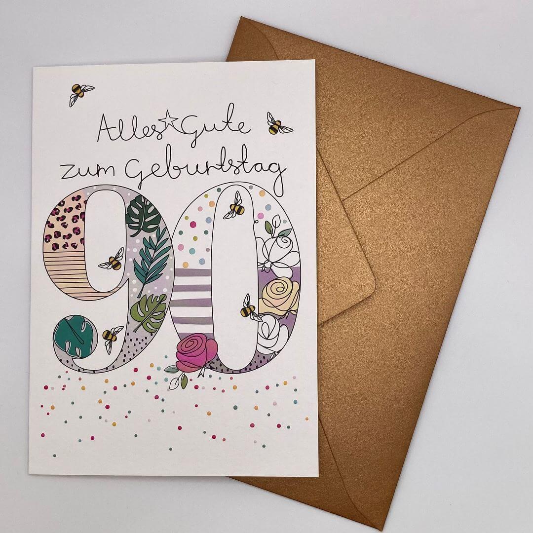 Grußkarte Alles Gute zum Geburtstag 90 mit Umschlag