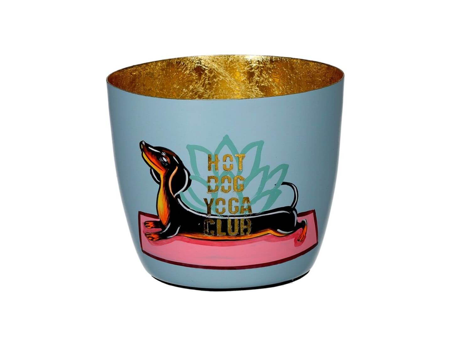 MADRAS Windlicht M, Yoga Hund - blau/ gold