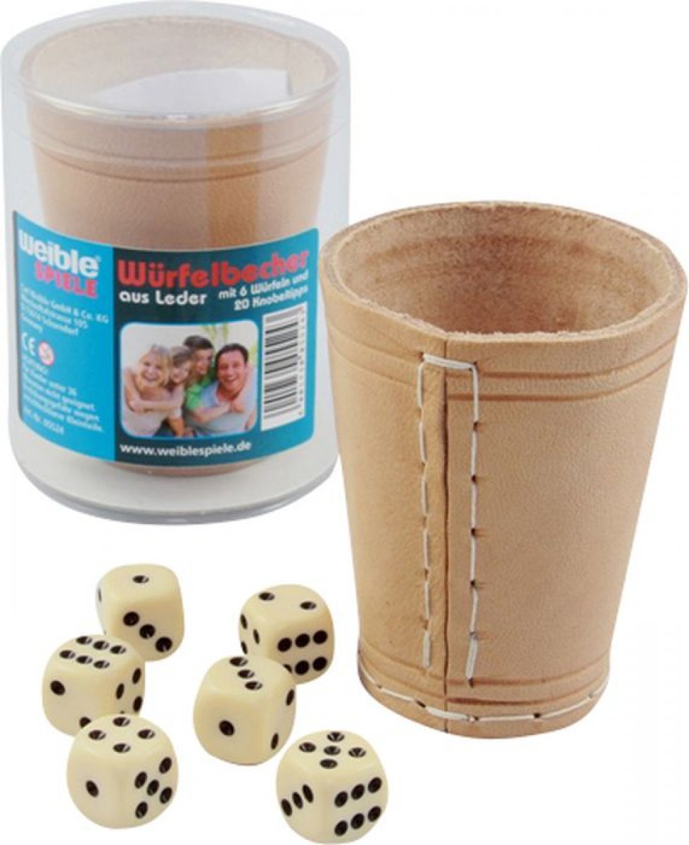 61550461_4_2_4001730055243_H-1 Würfelbecher aus Leder, gefüllt mit 6 Würfeln