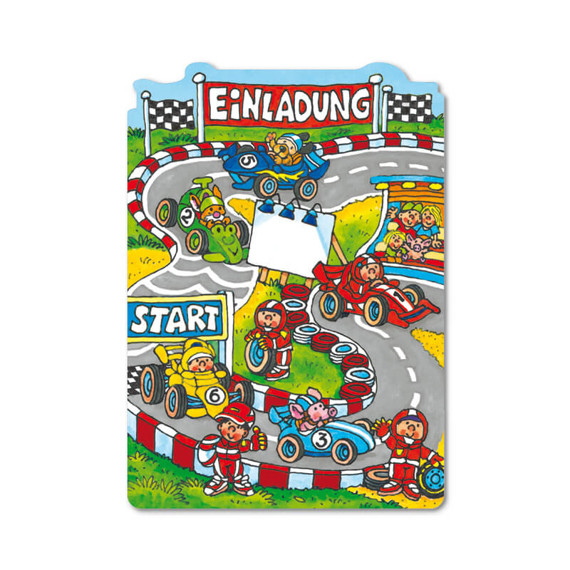 Stanzkarte Einladungs-Set - Rennautos