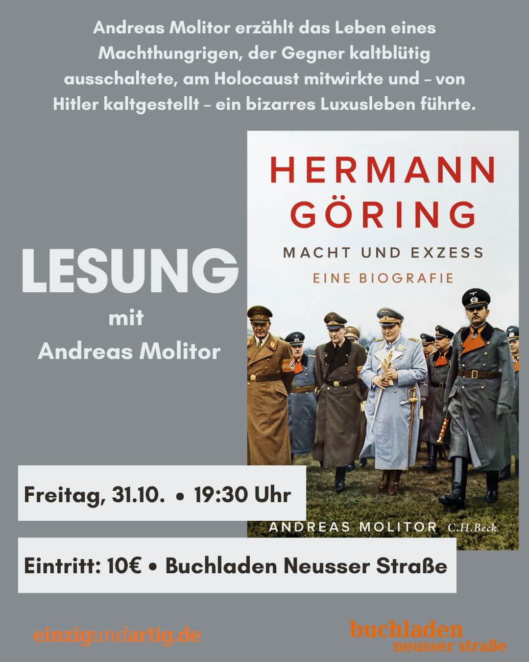 Eintritt Lesung mit Andreas Molitor: Hermann Göring - Macht und Exzess. Eine Biografie