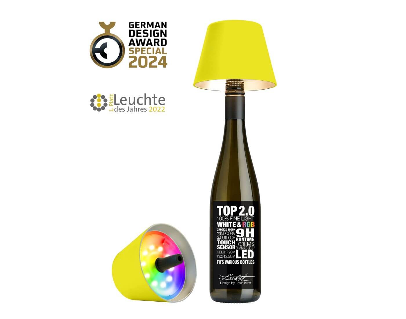 TOP 2.0 - neon gelb, Akku-Flaschenleuchte