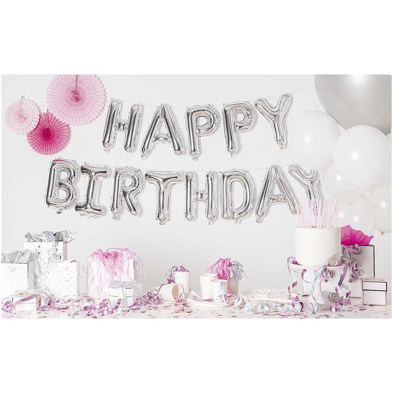 Folienballon Set Happy Birthday, silber