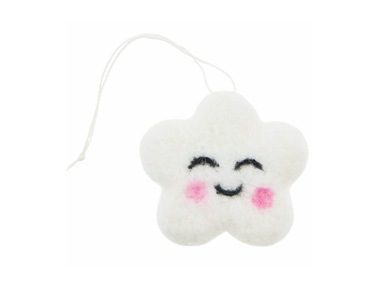 Aufhänger Filz-Wolke 3D mit Gesicht Weiß