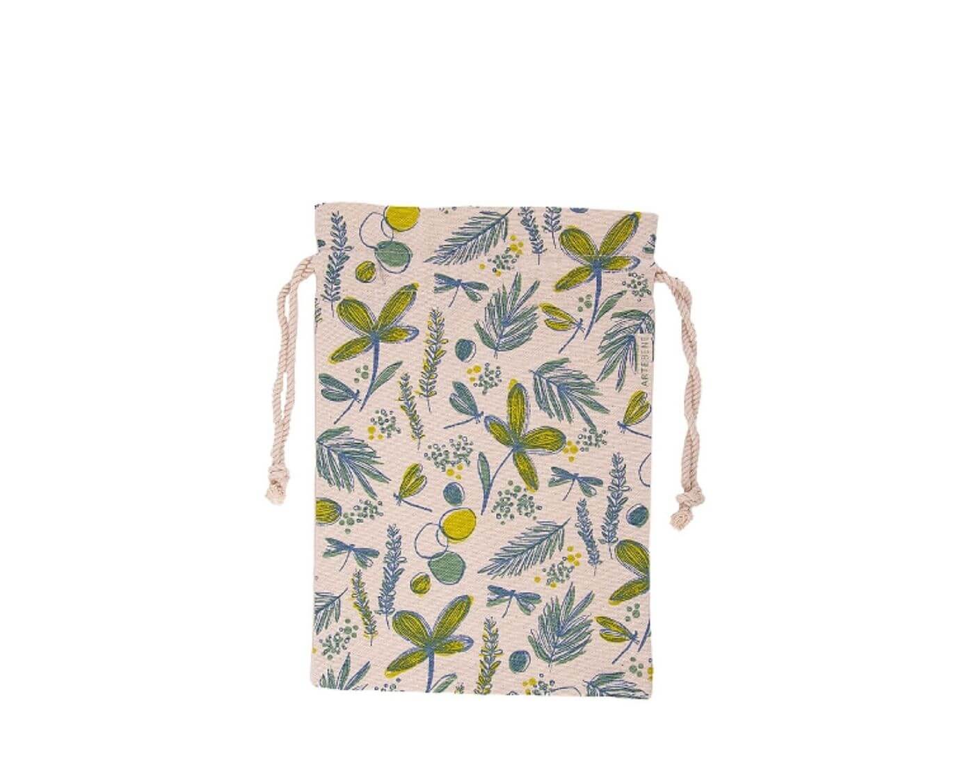 Geschenksack Baumwolle ORGANICS Libelle Blätter Grün Blau