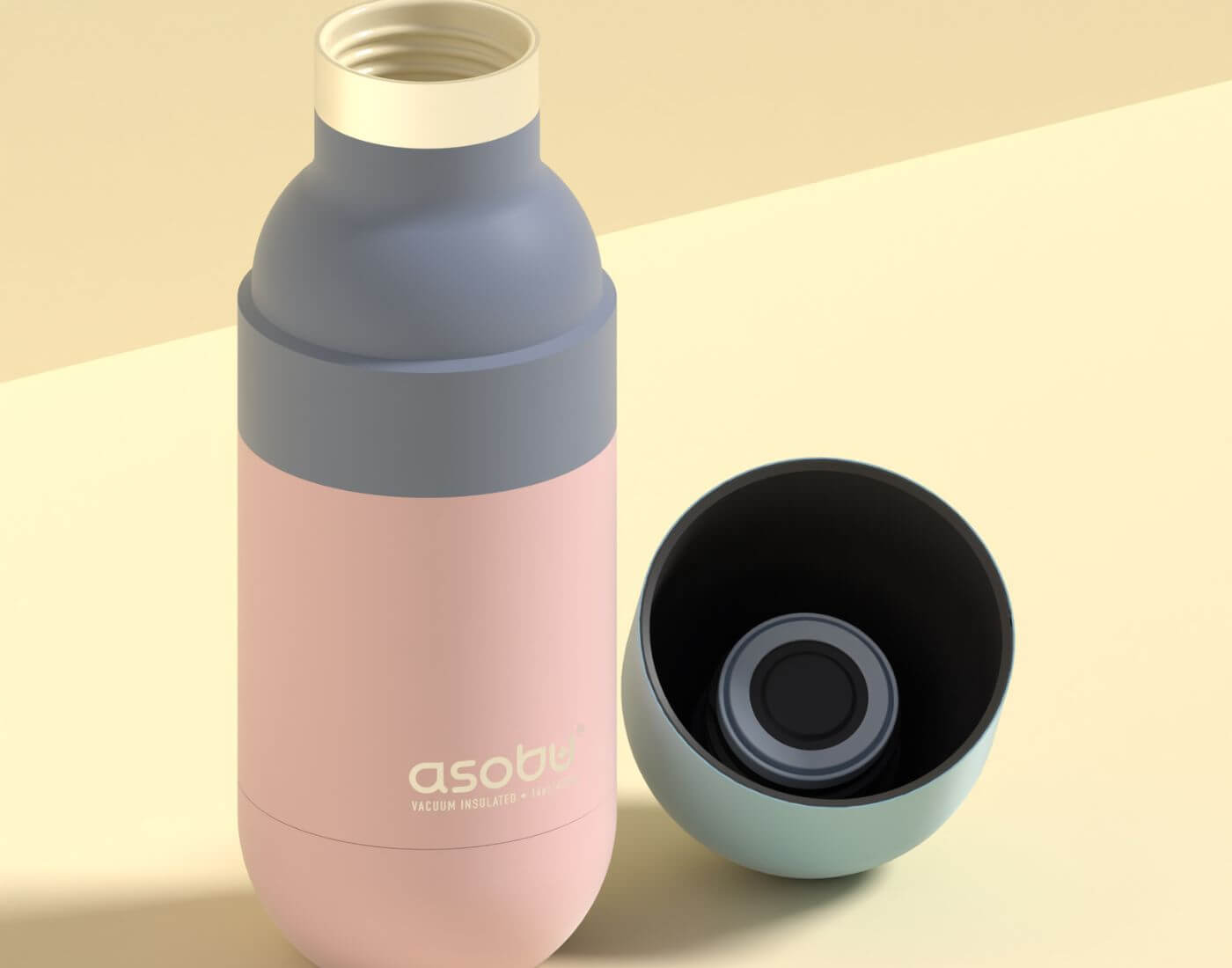 ORB Edelstahltrinkflasche mit Trinkbecher - Pastell Rosa / Blau