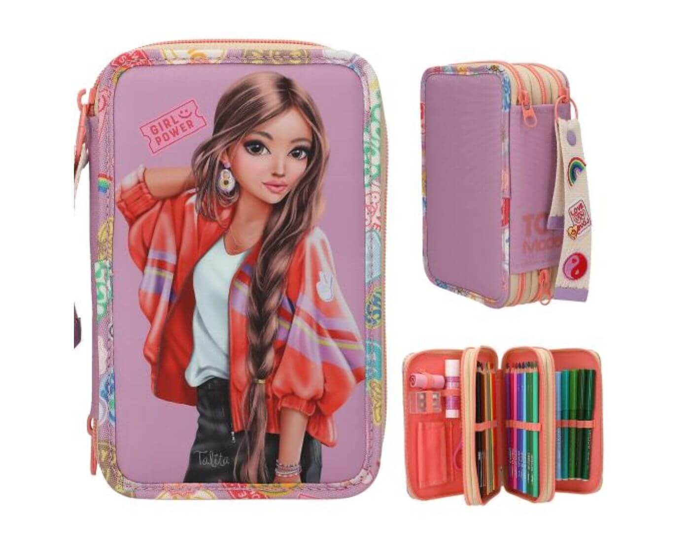 TOPModel 3 Fach Federtasche mit Anhänger GIRL POWER