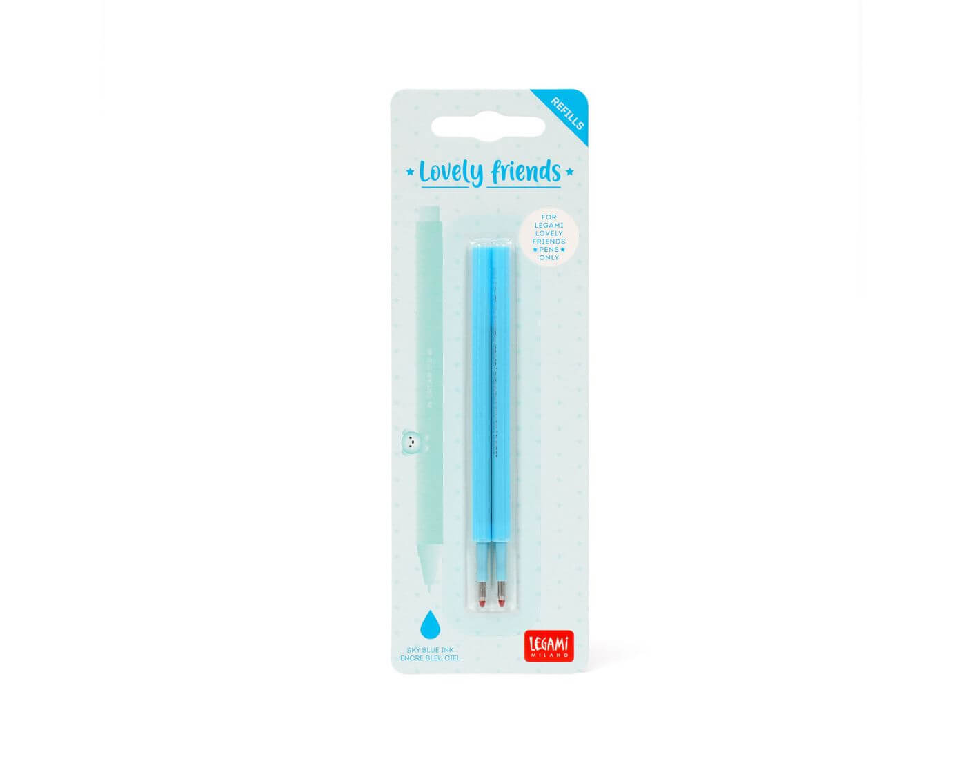 legami-ersatzmine-skyblue-1-1 Set mit 2 Ersatzpatronen für Gelstift - Lovely Friends - Himmelblau