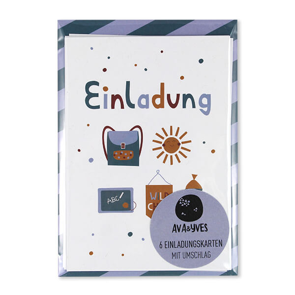 Einladungskarten-Set mit Sonne Schulranzen “Adventure” – Schulkind