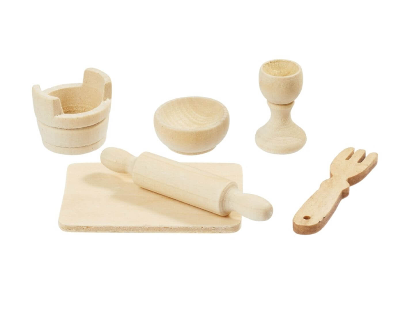 Miniatur Backset, Holz, 6-teilig - Wichtel- und Puppenstube