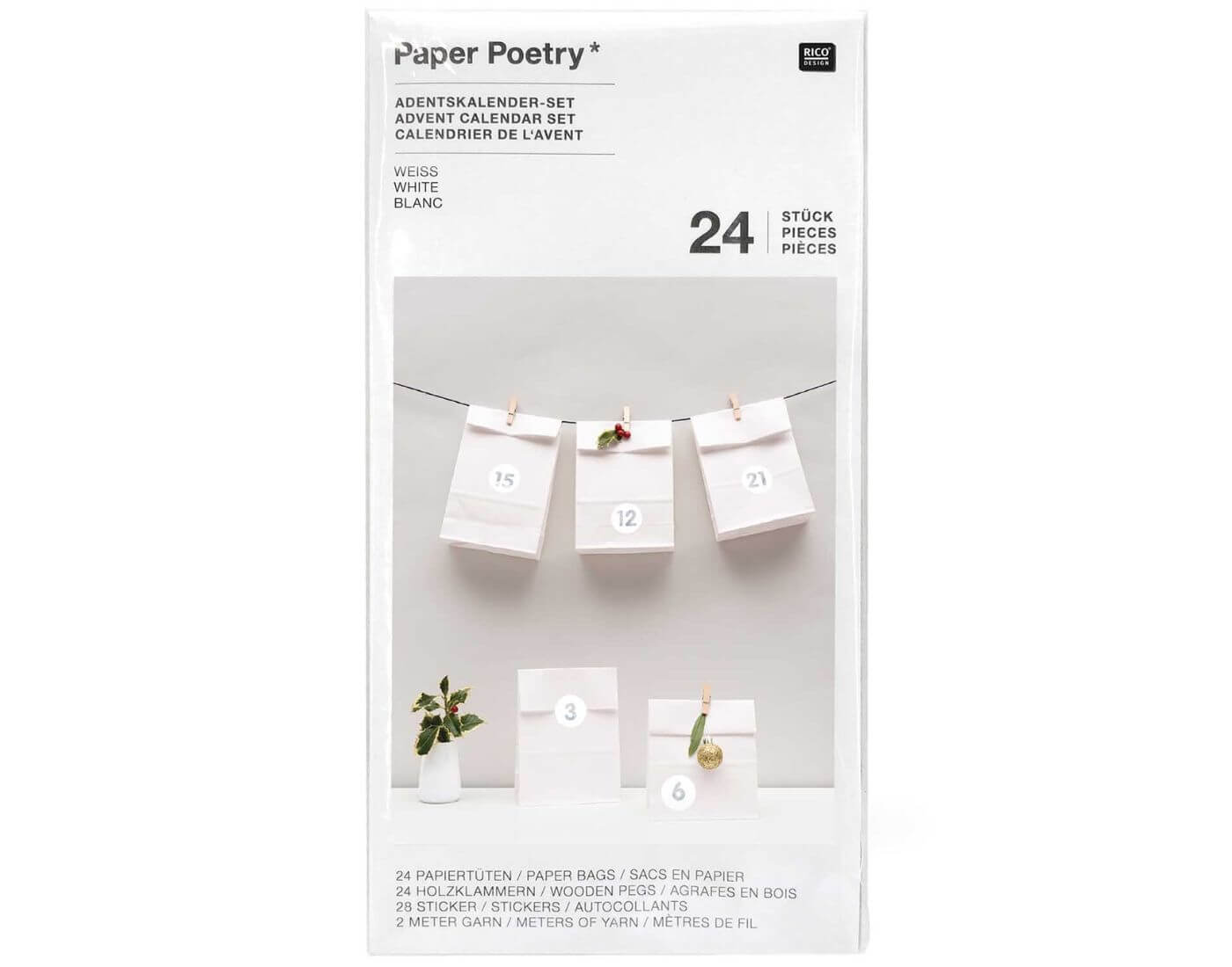 Paper Poetry Adventskalenderset weiß 24 Tüten inkl. Zubehör
