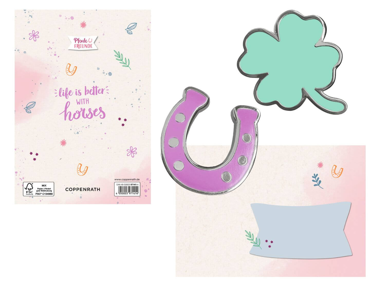 Grußkarte mit Pin: 1.Klasse/Schulkind - Pferdefreunde (einzeln)