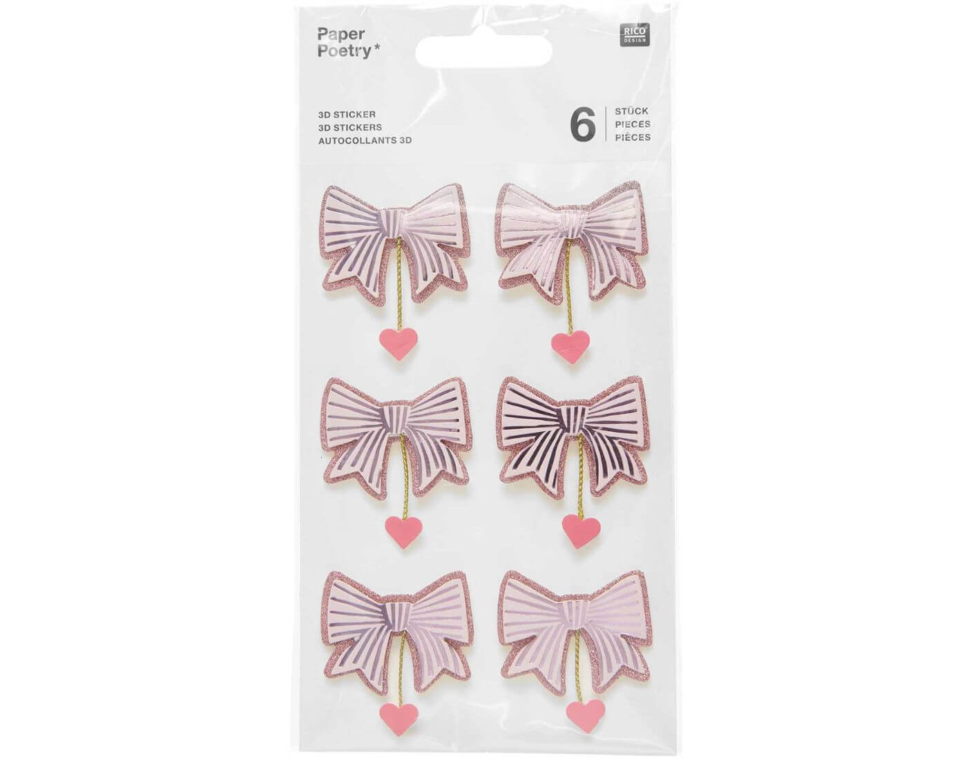 Paper Poetry 3D Sticker Schleifen / Herzen, Pink