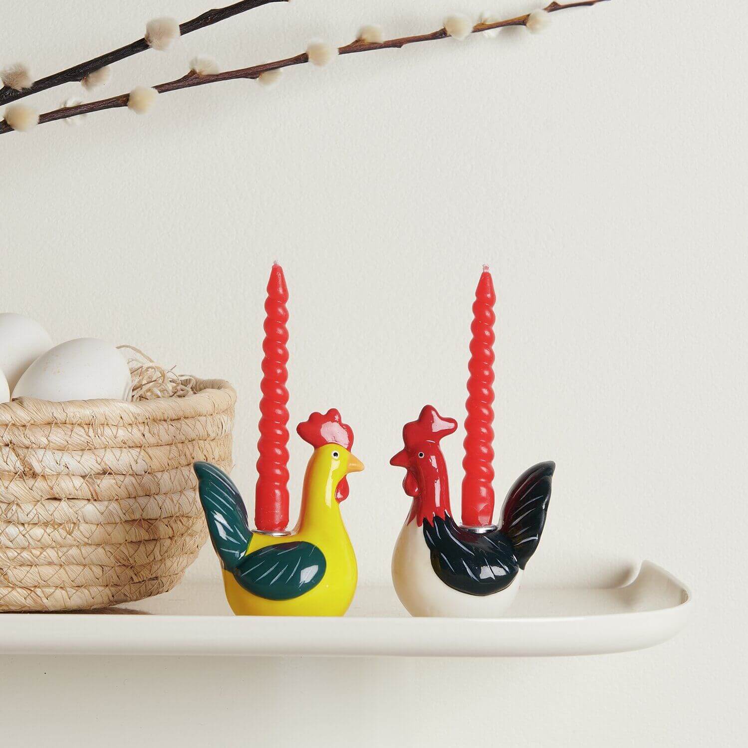 Keramik Kerzenhalter Hahn Rot-Schwarz