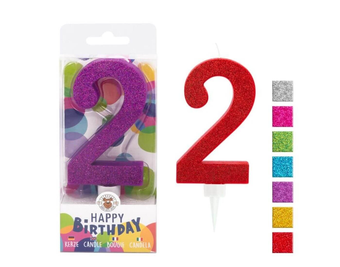 BIRTHDAY FUN Zahlenkerze 2 Glitter Maxi