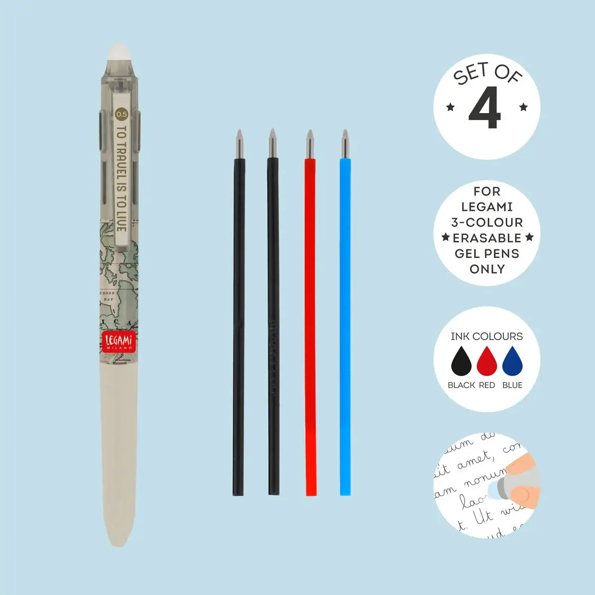 Ersatzminen für löschbaren Gelstift in 3 Farben im 4-er Set