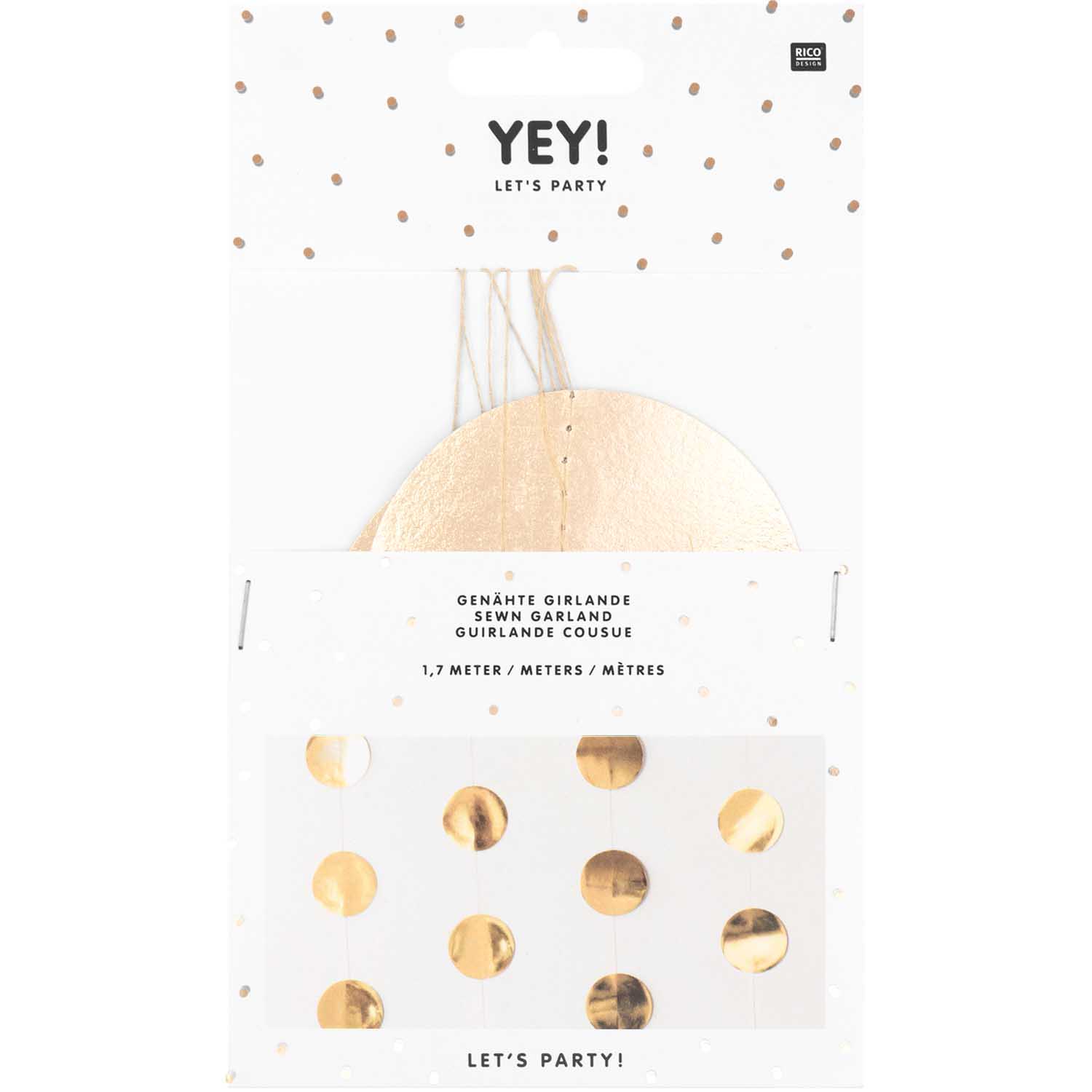 YEY! LET'S PARTY Genähte Girlande Kreise 8cm Gold 1,7M