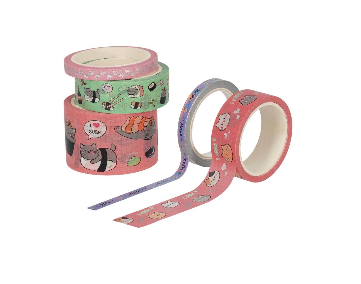 5 Papier-Klebebänder im Set - Tape by Tape Cute Kitty