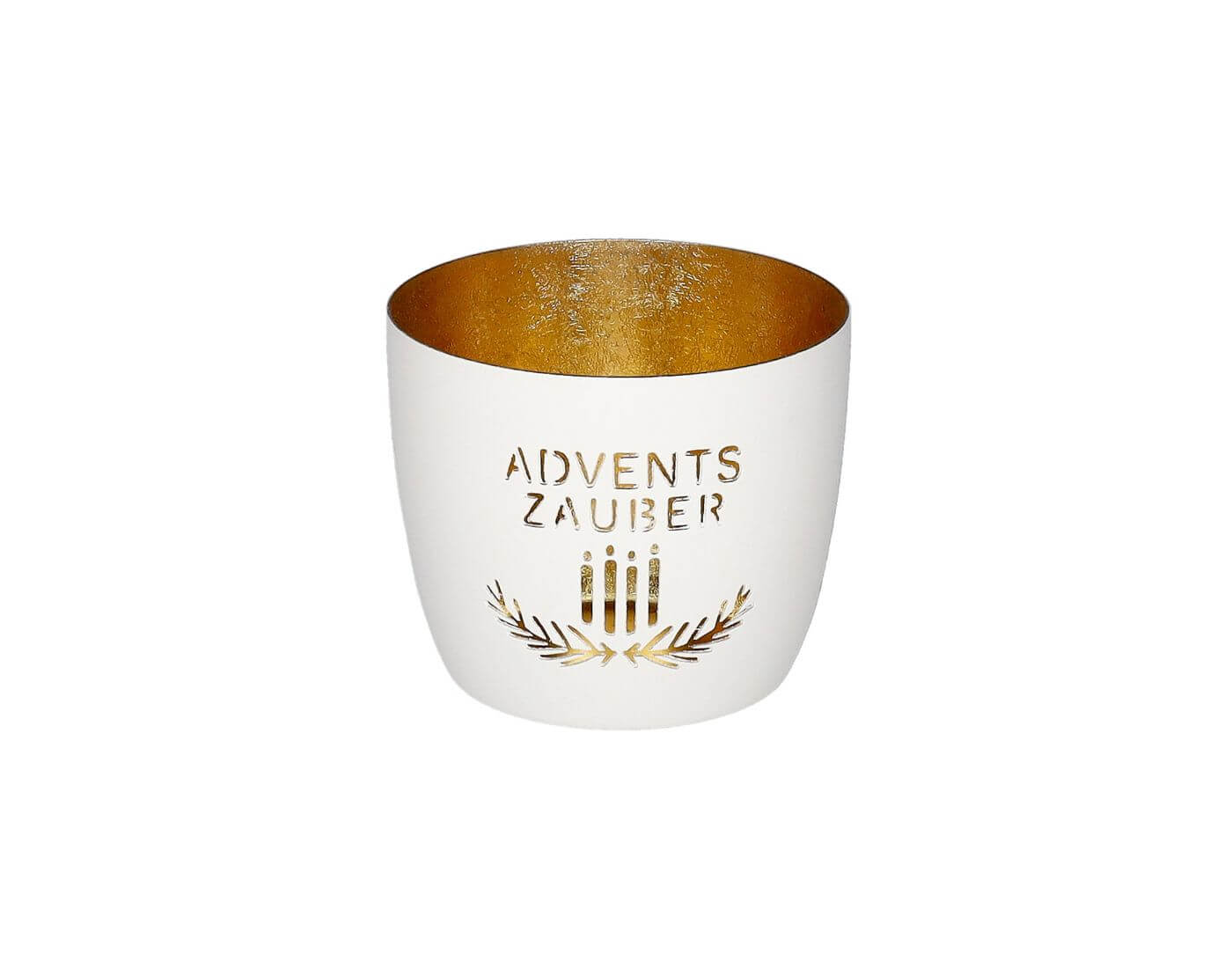 Madras, Windlicht, M, Motiv: Adventszauber, weiß/gold