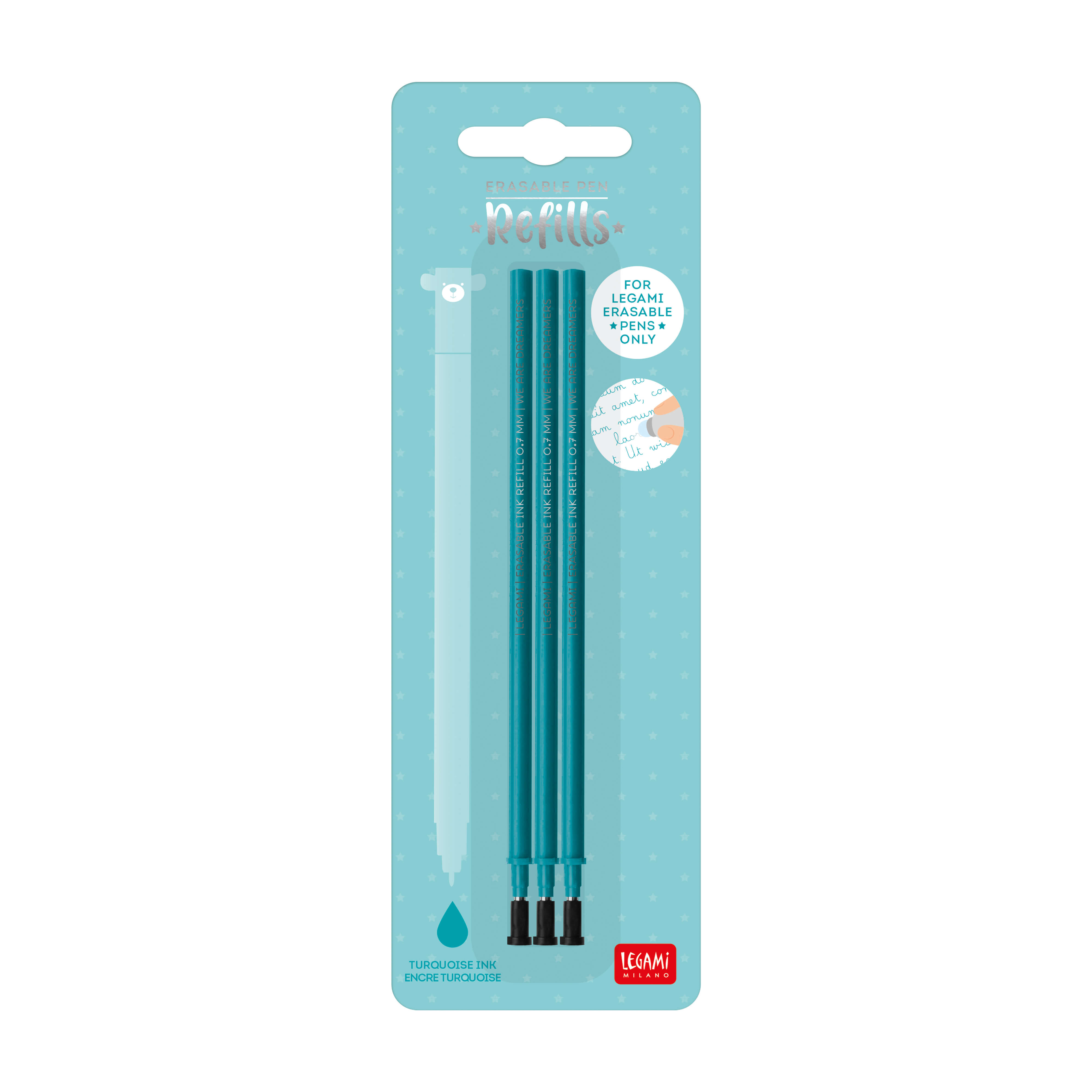 Ersatzminen für löschbaren Gelstift (3x türkis) - Legami