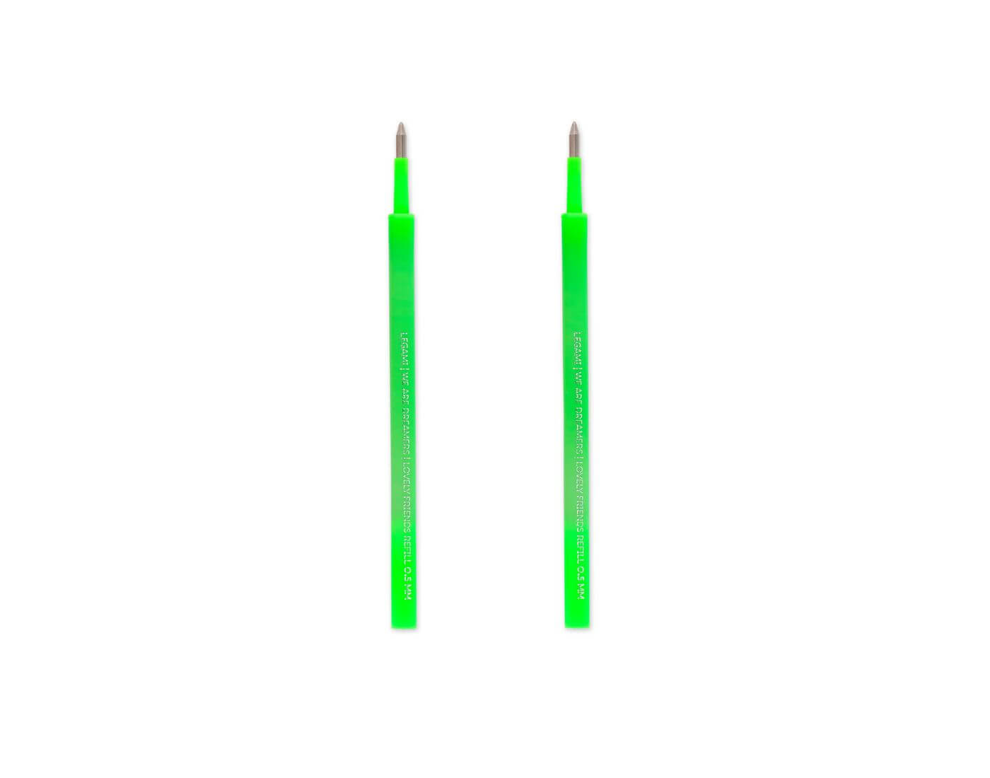legami-ersatzmine-neongreen-2 Set mit 2 Ersatzpatronen für Gelstift - Lovely Friends - Neon Grün