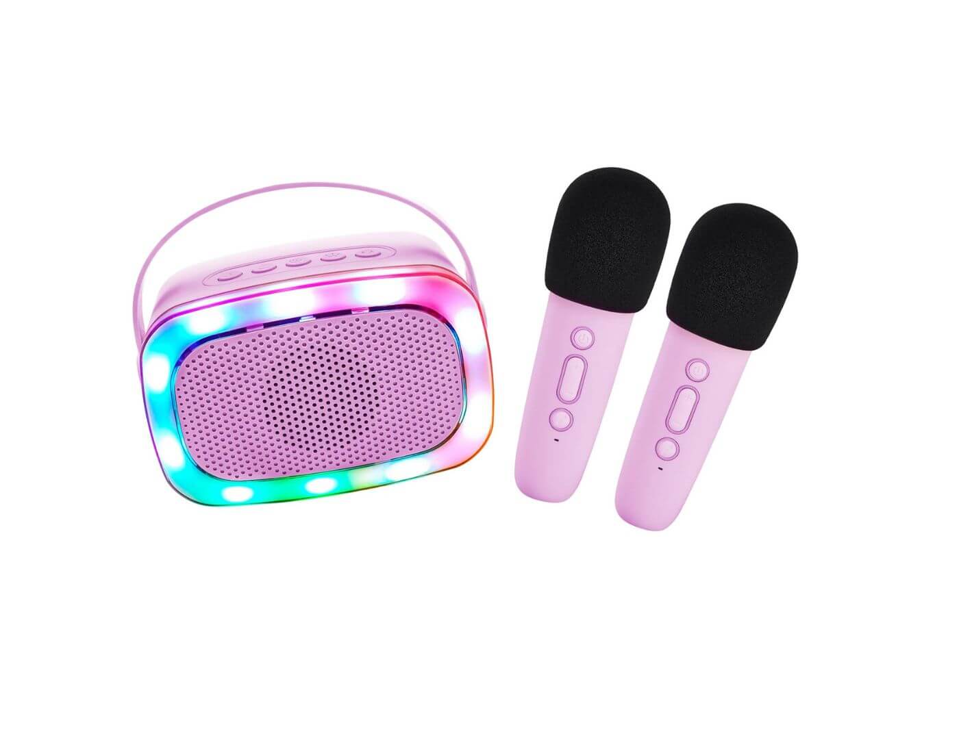 Lautsprecher / Karaoke - mit zwei kabellosen Mikrofonen und Licht - Lila