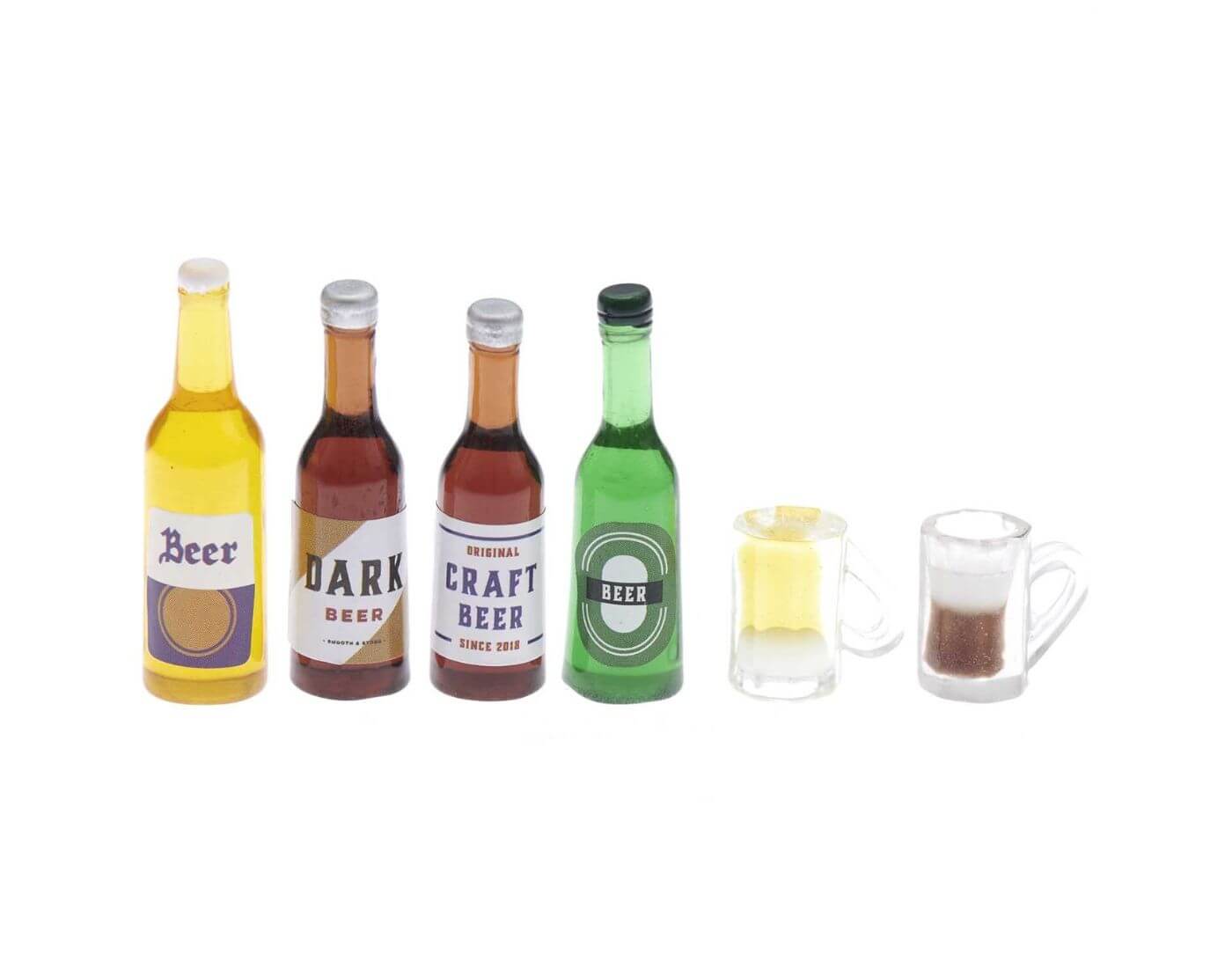 Miniatur Bierflaschen und Gläser 6 Stück
