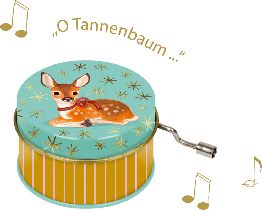 Kleine Metall-Spieluhr - Wintertiere im Weihnachtswald (einzeln)