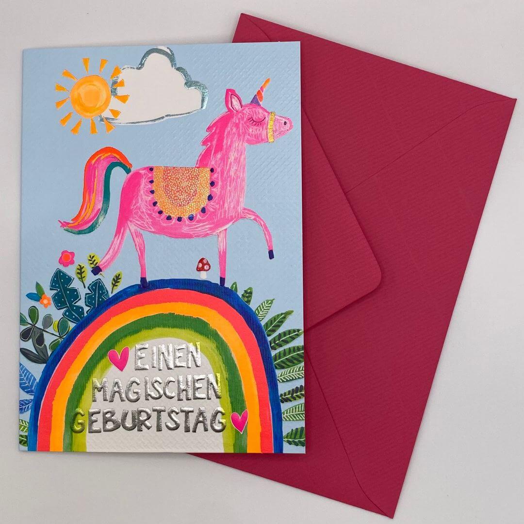 Grußkarte Einen magischen Geburtstag (Einhorn) mit Umschlag