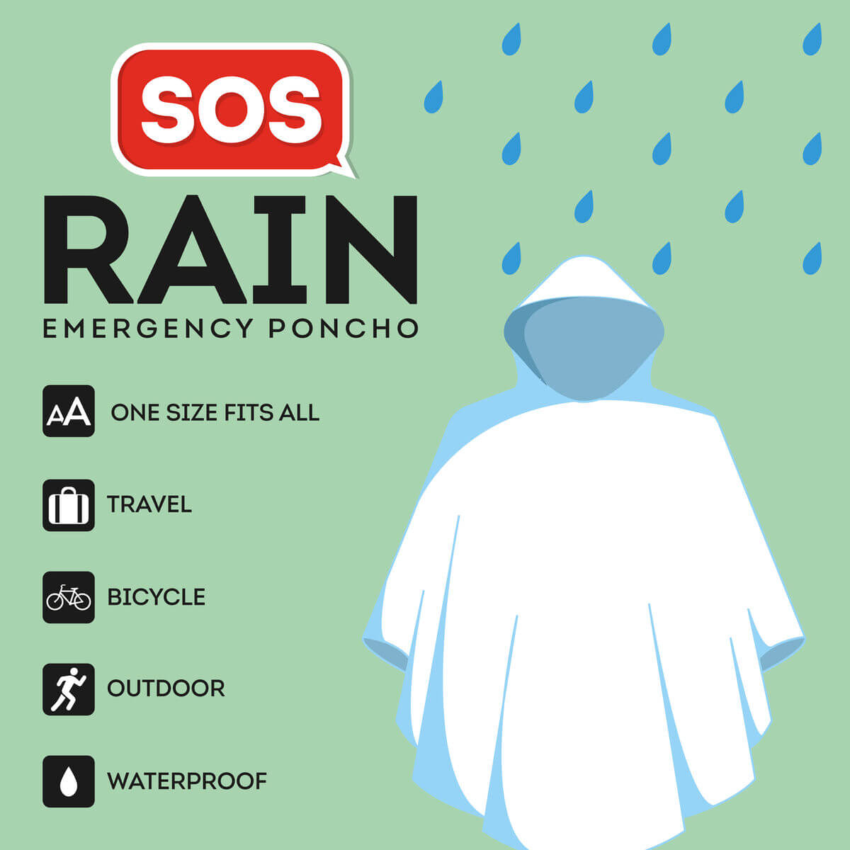 Wasserdichter Einweg-Regenponcho - SOS Rain