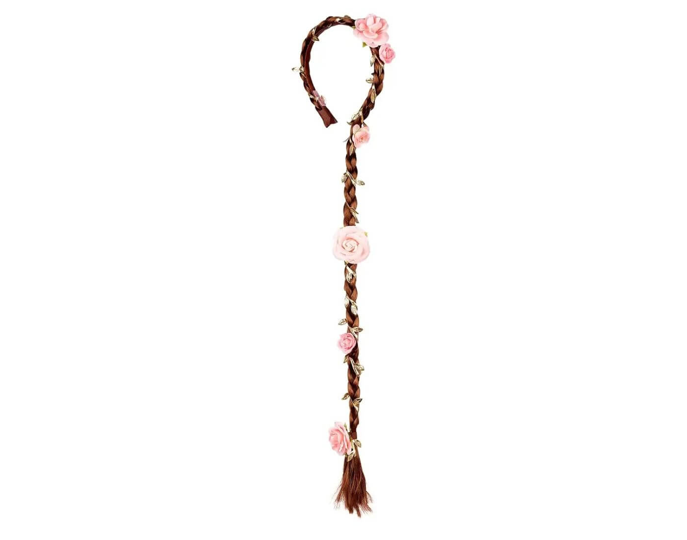 souza-1 Haarreif mit braunem Zopf und Blüten