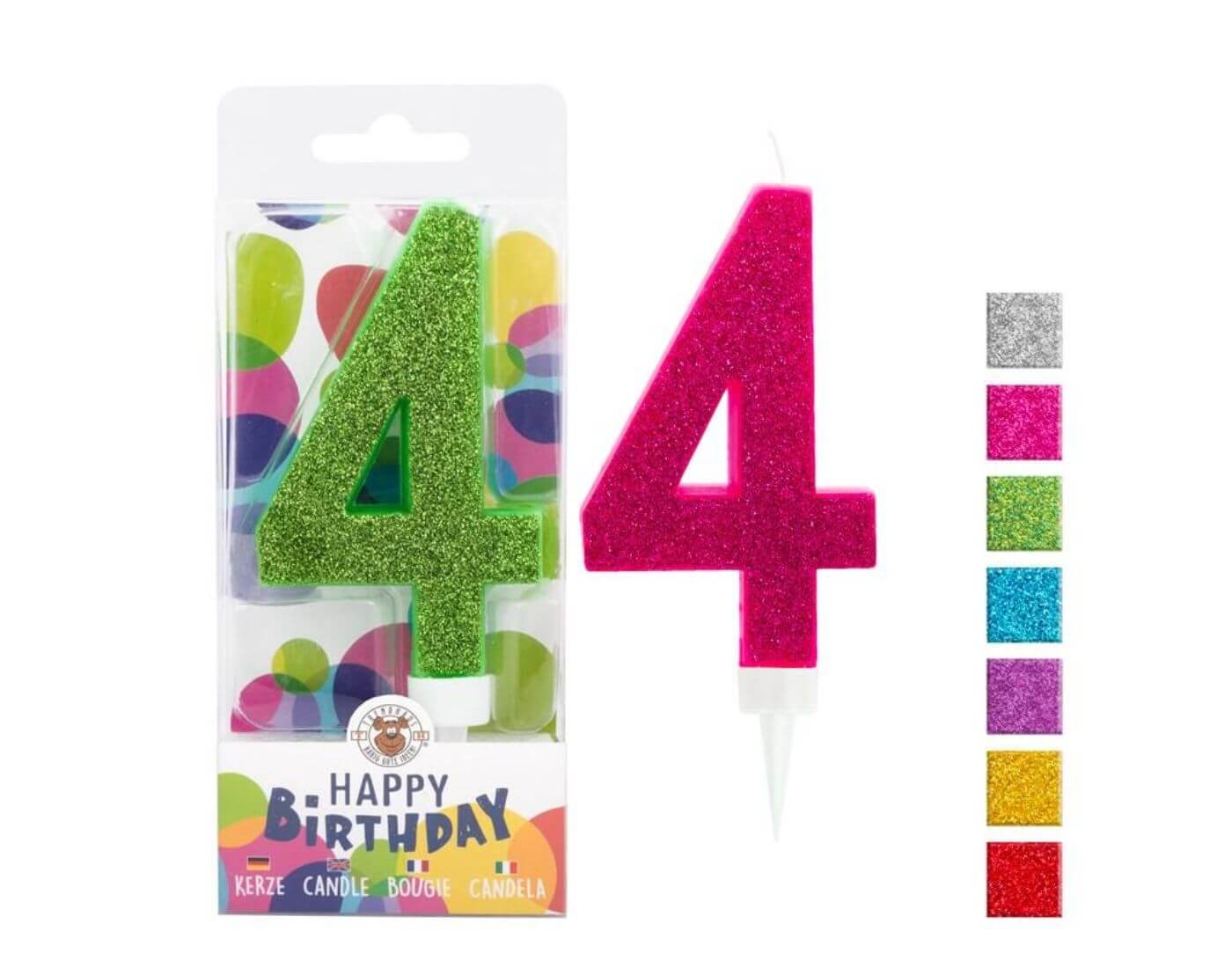 BIRTHDAY FUN Zahlenkerze 4 Glitter Maxi