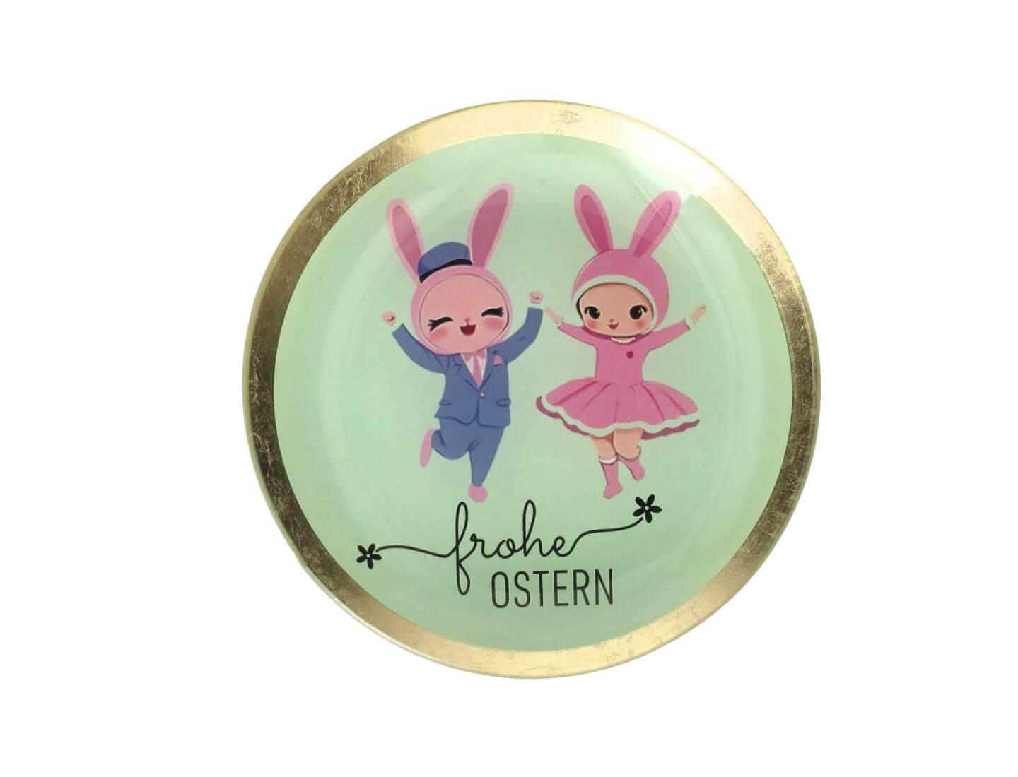Love Plates Glasteller M – Motiv „Frohe Ostern“, rund, mint