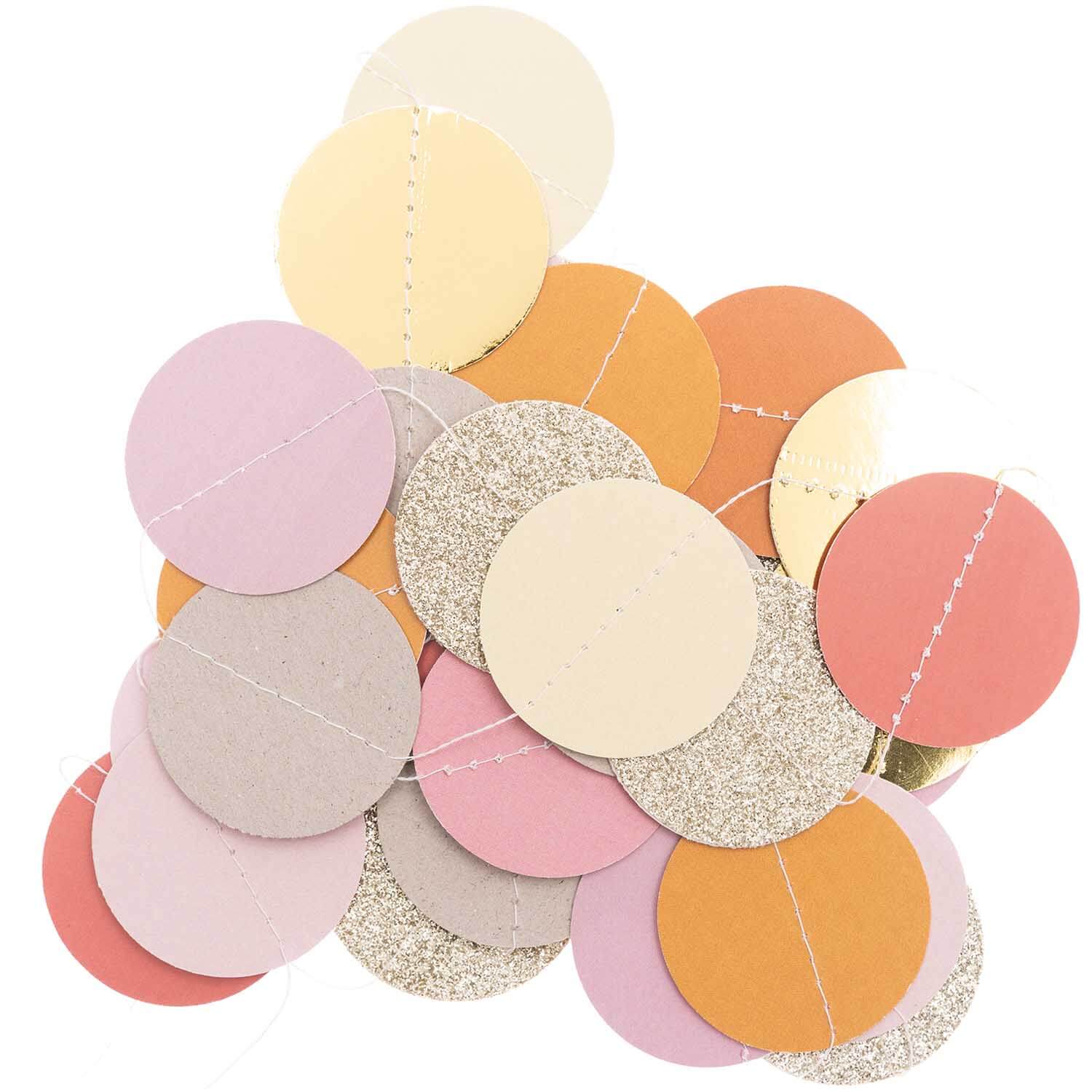 99001-52-13_3-1 YEY! Let's Party Genähte Girlande Kreise natur-rosa 2m