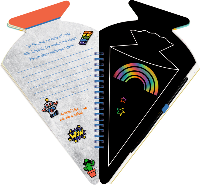 Schultüten-Kratzelbuch Funny Patches,blau Hurra, endlich Schule!