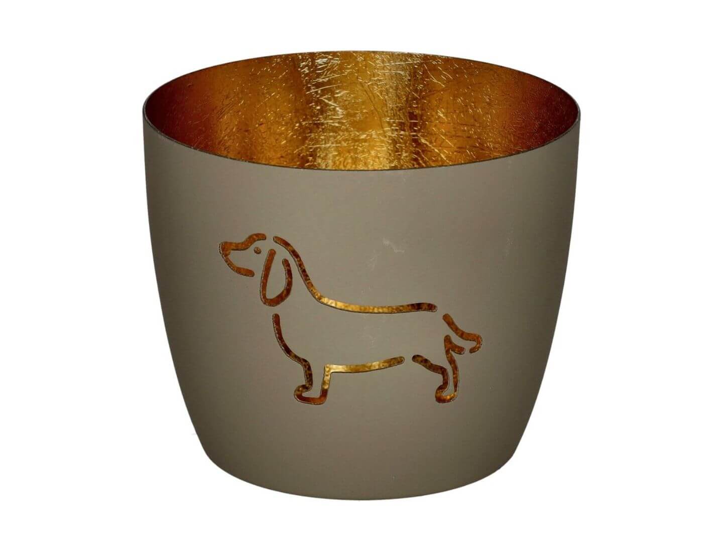 MADRAS Windlicht, M, Dackel - sandstone/ gold