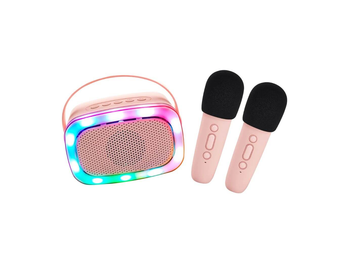 Lautsprecher / Karaoke - mit zwei kabellosen Mikrofonen und Licht - Rosa