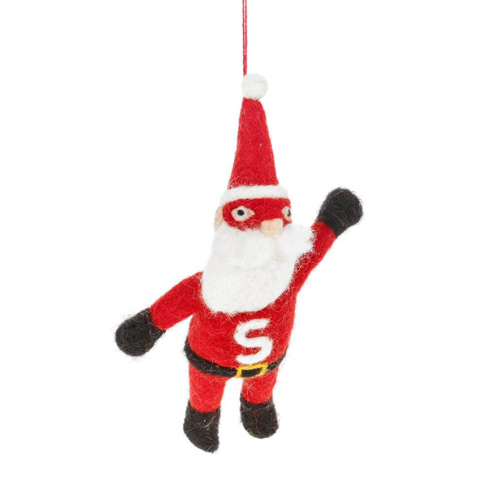 Handgemachte Weihnachtsdekoration aus Filz mit Superhelden-Weihnachtsmann zum Aufhängen