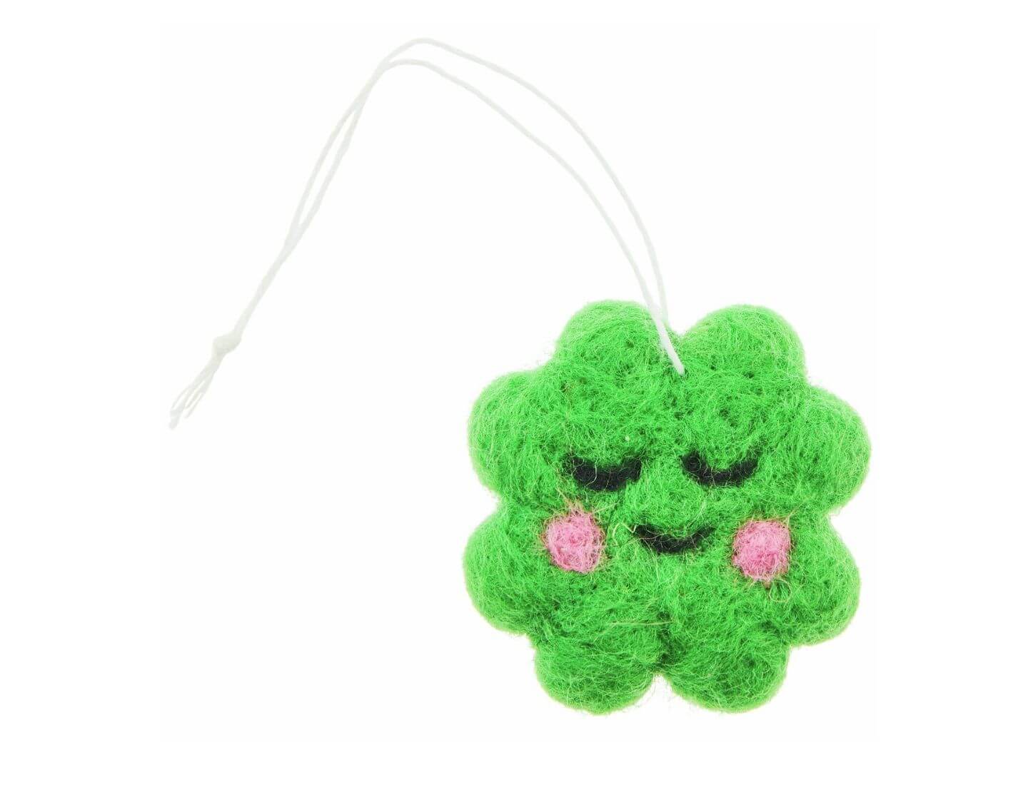 Aufhänger Filz-Kleeblatt 3D mit Gesicht Grün